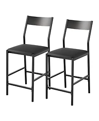 homfan Set of 2 Bar Stools, 24 Inch Pu Leather Counter Height Stools with Backrest and Footrest for Kitchen or Dining Room