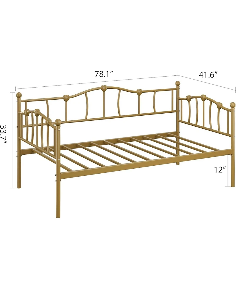 gaomon Twin Size Daybed with Trundle, Metal Sofa Bed Frame with Steel Slat Support, Twin Size Bed Frame for Living Room, Bedroom, Love Heart Design