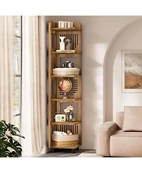 Tribesigns 6-Tier Tall Corner Shelf, 71-Inch Rustic Narrow Bookshelf Bookcase with Square Rack