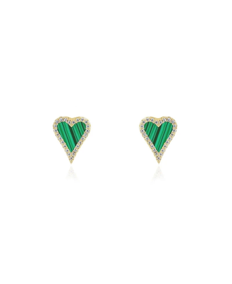 The Lovery Mini Malachite Cz Halo Heart Stud Earrings 14K Gold-Plated Sterling Silver
