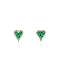 The Lovery Mini Malachite Cz Halo Heart Stud Earrings 14K Gold-Plated Sterling Silver