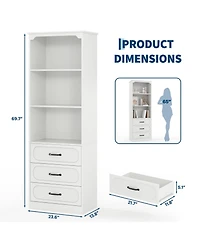gaomon 70" H Bookshelf with 3 Drawers, Tall Bookcase with 3-Tier Open Shelves Wood Bookcase with Adjustable Shelf Kitchen Storage Cabinets