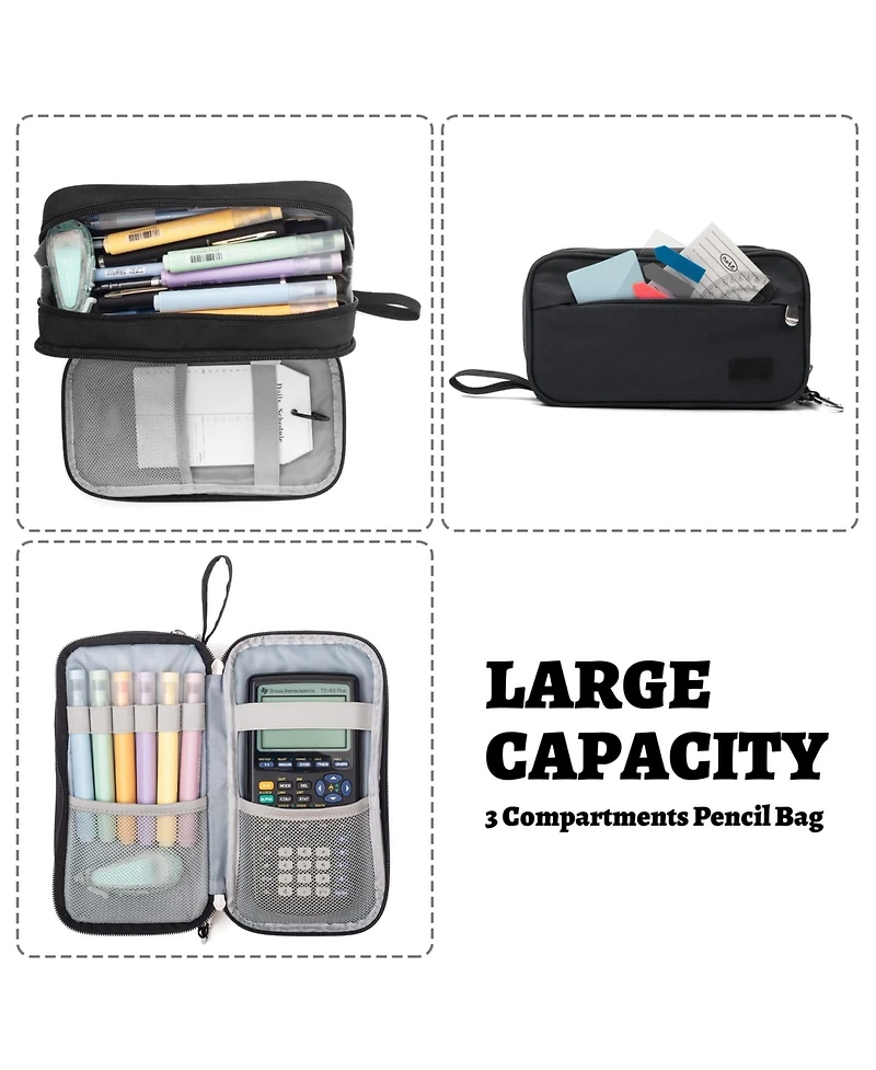Danrong Large-Capacity 3-Layer Pencil Case - Durable, Portable Zippered Stationery Organizer; Suitable for School, Office, Teens, and Adults