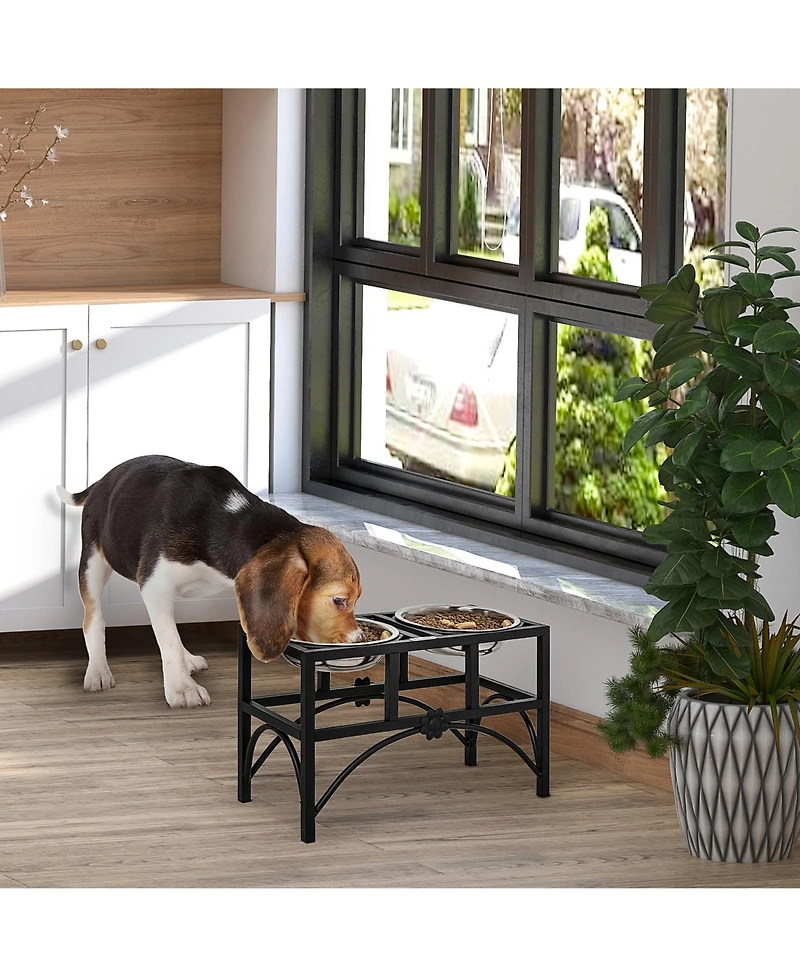 Ruie 17 in Double Elevated Dog Bowls Stainless Steel Feeding Station