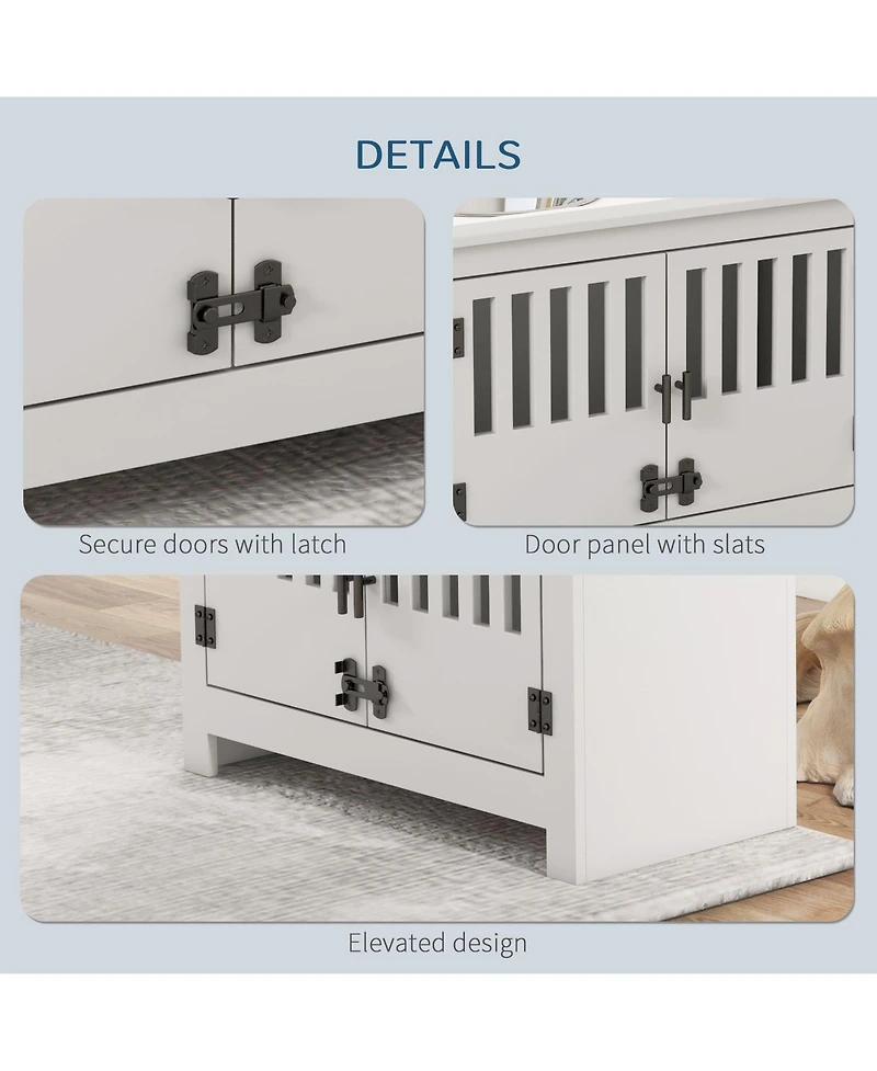 Ruie Dog Food Storage Cabinet Elevated Feeding Station with 2 Steel Bowls