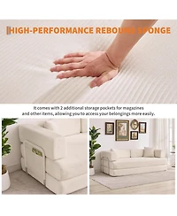 homfan 5-in-1 Convertible Sofa Bed,Oversized Sleeper Corduroy Futon, Multi-Functional Lounge,78.8'' Folding Modular Couch with Fixed Frame and Pillows