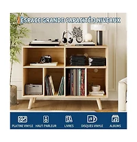 homfan 39.5-Inch Record Player Stand with Vinyl Storage and Charging Station, Holds 350 Albums