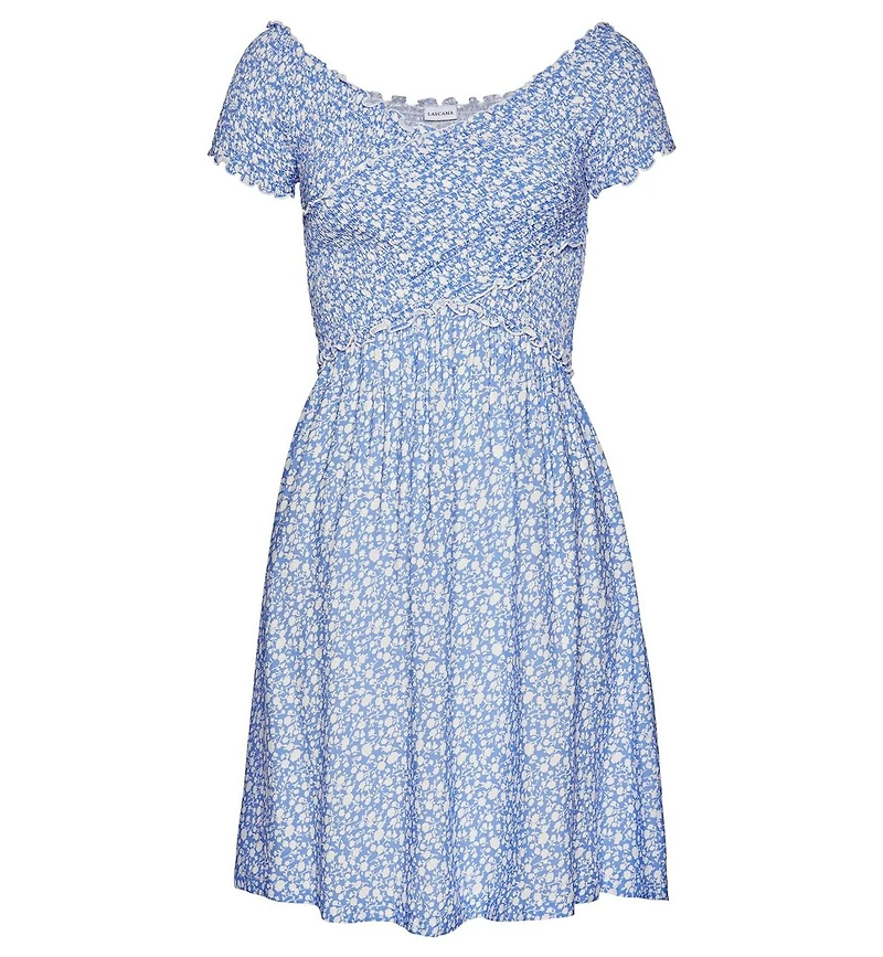 Lascana Women's Viscose Printed Smocked Pattern A-Line Short Dress