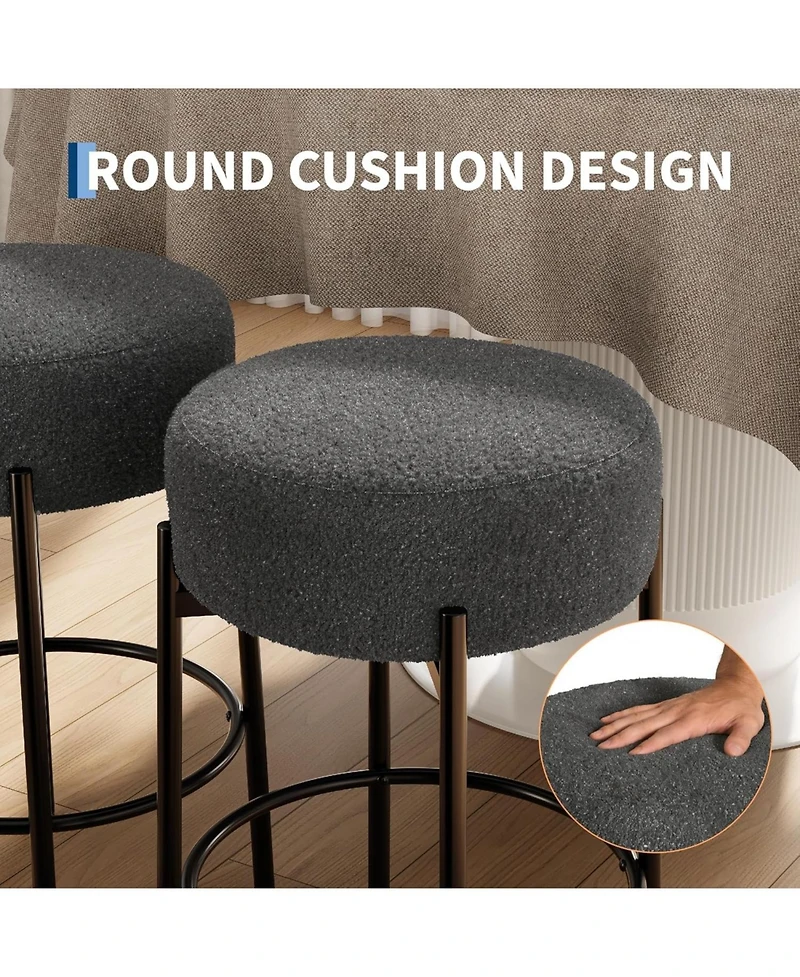 homfan Counter Height Bar Stool Set with Faux Fur Soft Seat for Kitchen Island Dining