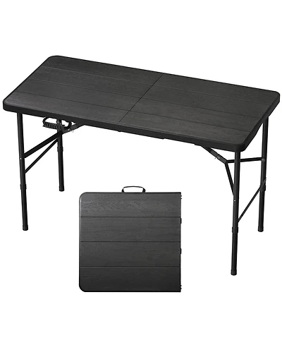Piscifun Portable Folding Table Heavy Duty Wood Grain Anti Slip Rounded Edge Weather Resistant Quick Setup Indoor Outdoor Multipurpose