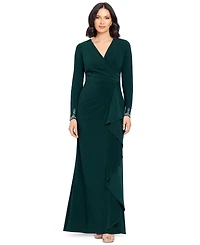 Betsy & Adam Women's Beaded Sleeve Ruched Maxi Dress