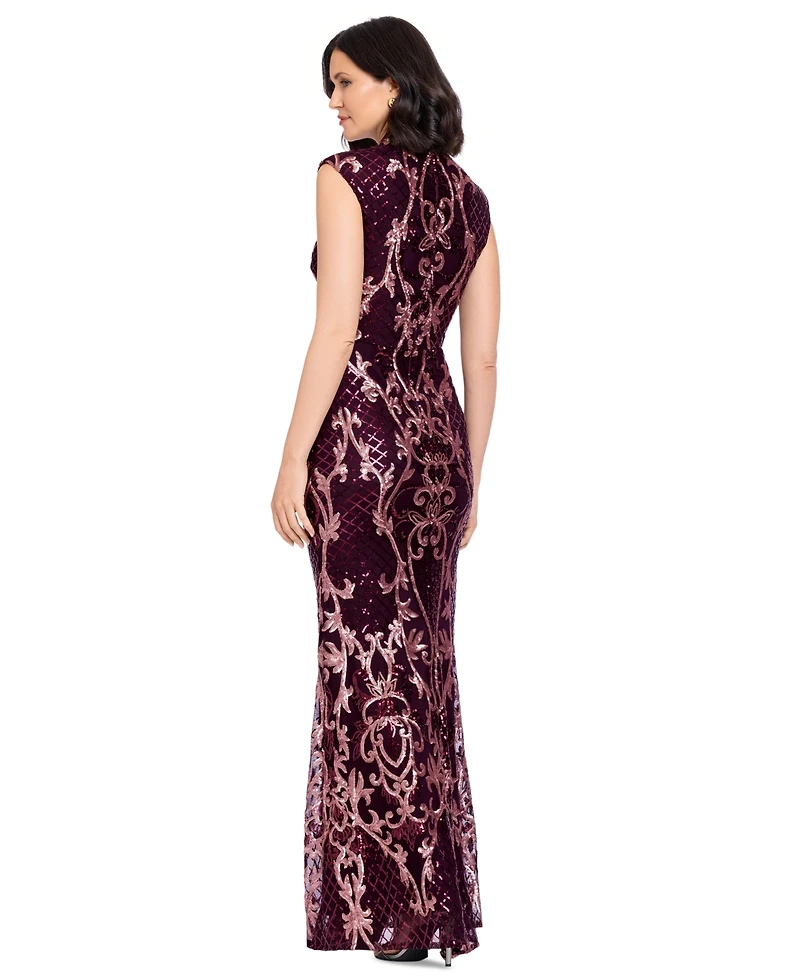 B&A By Betsy and Adam Petite Sequin Mock Neck Maxi Dress