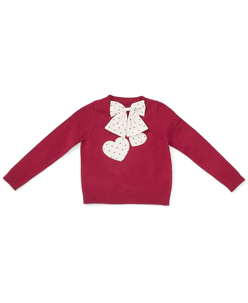CeCe Girls' 4-16 Crewneck Sweater with Bow and Heart