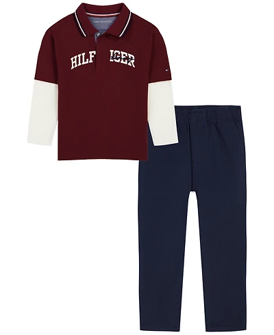 Tommy Hilfiger Toddler Boys' 2T-5T Long-Sleeve Top and Pants, 2-Piece Set