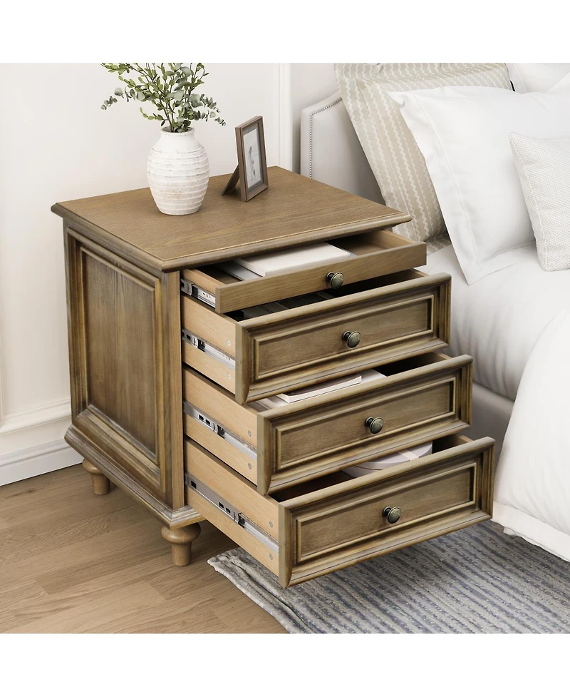 Streamdale Furniture Farmhouse 4-Drawer Nightstand with Hidden Pull-Out Shelf