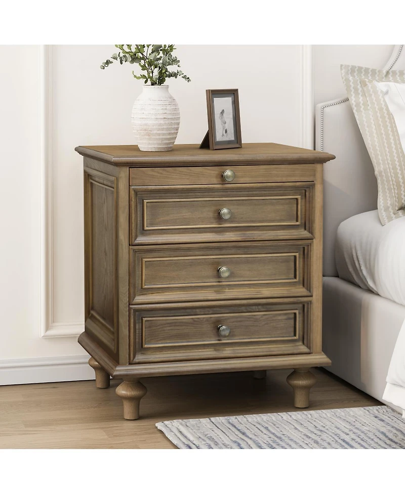 Streamdale Furniture Farmhouse 4-Drawer Nightstand with Hidden Pull-Out Shelf