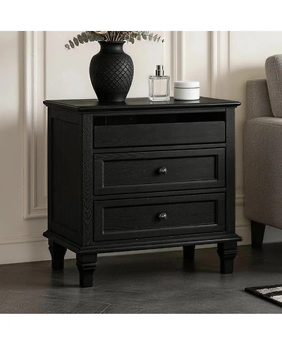 Streamdale Furniture 28" Farmhouse 3-Drawer Nightstand with Charging Station and Usb Ports