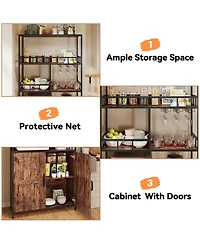 homfan 70.8" Tall Bakers Rack with Cabinet 5-Tier Freestanding Wine and Coffee Bar Cabinet, Wooden Doors, Open Storage Shelves, Metal Spice Rack