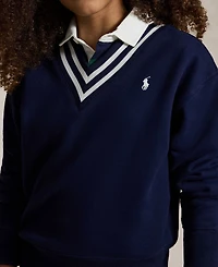 Polo Ralph Lauren Girls' 7-16 Striped Fleece V-Neck Sweatshirt