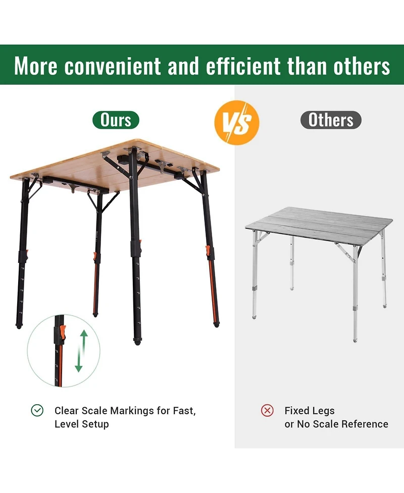 Piscifun Folding Camping Table Ultralight Portable Fiberglass Adjustable Height Aluminum Carry Bag Outdoor Picnic Beach Bbq