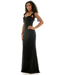 City Studios Juniors' Glitter-Lace Tie-Shoulder Sweetheart Gown