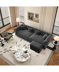 Streamdale Furniture Chesterfield 3-in-1 Velvet Pull-Out Sleeper Sofa with Movable Ottoman