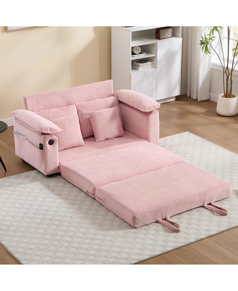 Streamdale Furniture 58" 3-in-1 Upholstered Convertible Futon Sofa Bed with Side Pockets