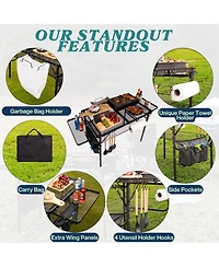 Piscifun Folding Table Carry Bag Storage Wing Panels Adjustable Height Portable Outdoor Camping Bbq Picnic Beach Grill