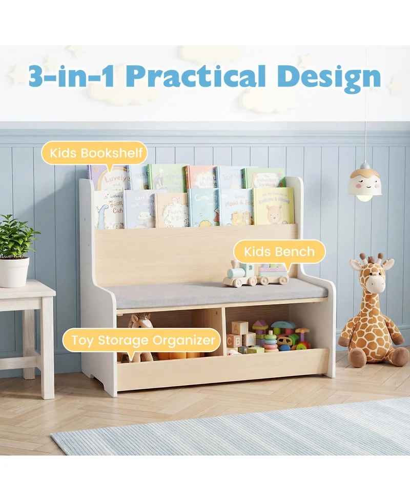 Slickblue Children's Reading Nook Bench with Bookshelf and Cubbies