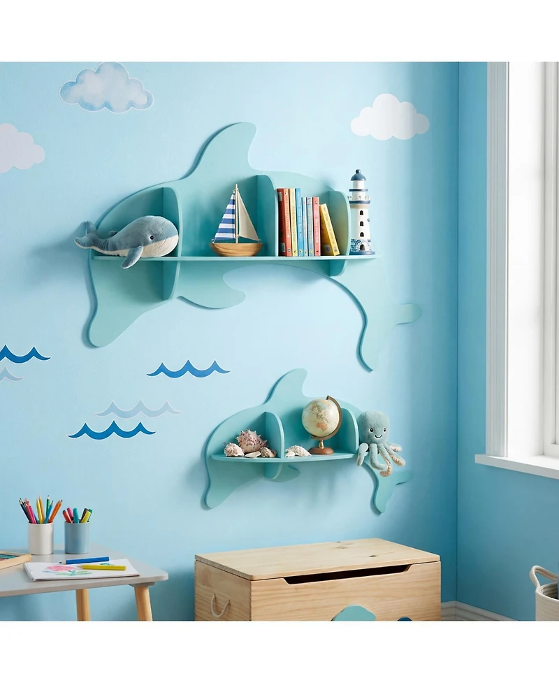 Slickblue 2 Pack Dolphin Floating Shelves Wall Mounted Storage Rack