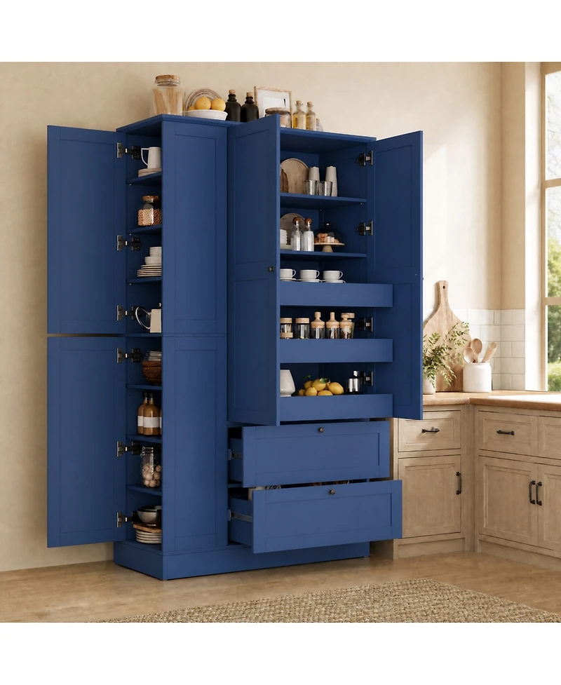 Streamdale Furniture 73.6" Farmhouse Kitchen Pantry Cabinet with 8 Shelves, 2 Drawers and 4 Doors