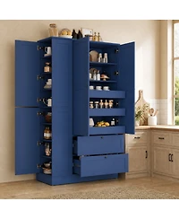 Streamdale Furniture 73.6" Farmhouse Kitchen Pantry Cabinet with 8 Shelves, 2 Drawers and 4 Doors