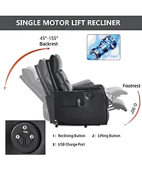 Clihome Power Lift Recliner Chair with Massage and Heat, 155degree(s) Reclining Usb Port, Pu Leather