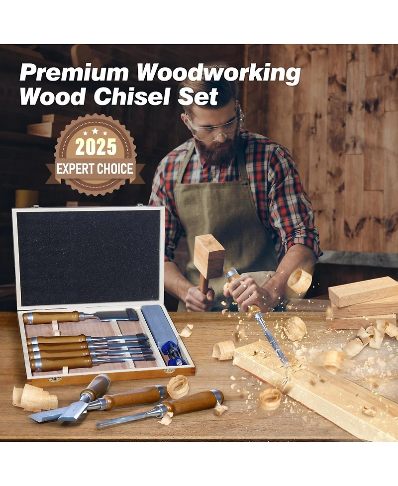 Xdovet Wood Chisel Set Woodworking Kit Steel Wooden Box Honing Guide Stone Carpenter Craftsman