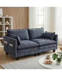 Streamdale Furniture Modern Chenille 3-Seat Sofa with Ottoman, Usb Ports and Side Pockets