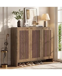Tribesigns 5-Tier Shoe Cabinet: 3 Doors, Holds 30 Pairs, Storage with Adjustable Shelves, Vertical Slatted Doors, Freestanding for Entryway, Hallway