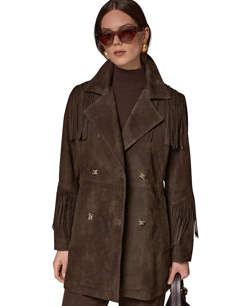 Donna Karan New York Women's Suede Trench with Fringe Coat