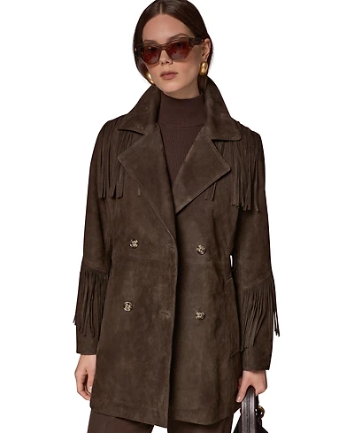 Donna Karan New York Women's Suede Trench with Fringe Coat