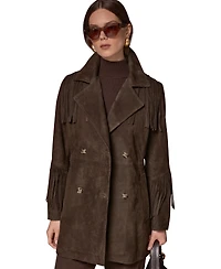 Donna Karan New York Women's Suede Trench with Fringe Coat