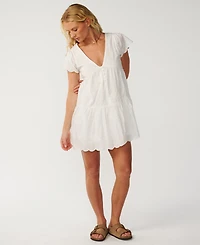 Rip Curl Women's Bossa Nova Embroidered V-Neck Flutter-Sleeve Dress