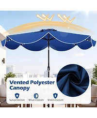 Sugift Scalloped Solar Market Patio Umbrella with 24 Led Lights and Push Tilt