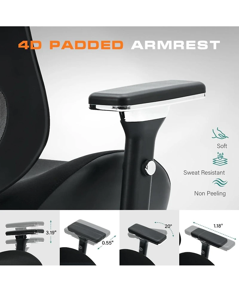 Streamdale Furniture Big and Tall Ergonomic Office Chair with 4D Armrests and Lumbar Support
