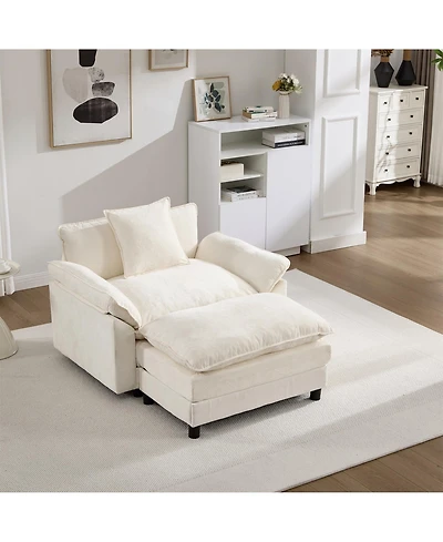 Clihome 44.5 Inch Modern Chenille Accent Chair with Ottoman, Single Upholstered Reading Armchair