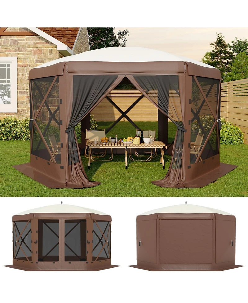 homfan 11.5x11.5Feet 6-Sided Pop-Up Gazebo, One-Push Setup, Mesh Panels and Removable Wind Cloths, Upf 50+ Outdoor Canopy for Patio, Camping, Events