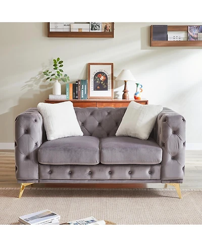 Streamdale Furniture Classic Modern 61.25-Inch Velvet Chesterfield Sofa with 2 Pillows