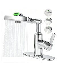 Busdays Single Handle Led Bathroom Sink Faucet Temperature Display 3 Modes 360 Rotating Spout Vanity Faucet with Digital Screen
