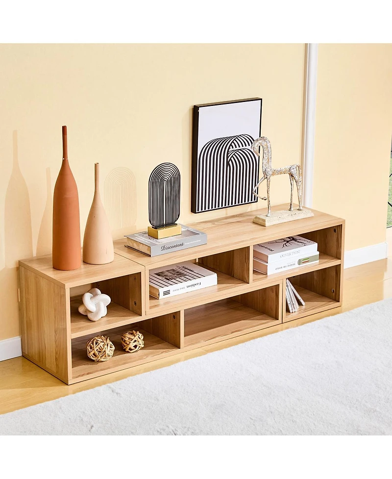 Streamdale Furniture Modular Freestyle Light Wood Adjustable Media Console with Open Storage