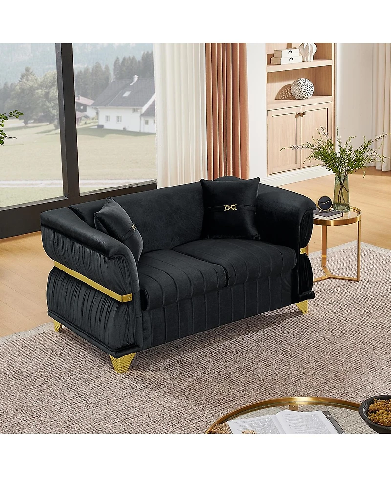 Streamdale Furniture Modern Velvet Loveseat Sofa with Gold Trim and 2 Pillows