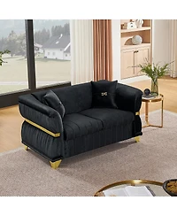 Streamdale Furniture Modern Velvet Loveseat Sofa with Gold Trim and 2 Pillows