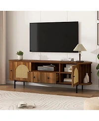 Streamdale Furniture American Style Rattan Tv Stand with Arched Doors and Steel Legs